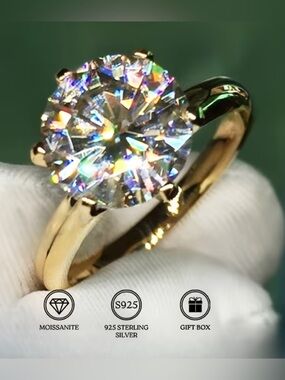 Gold Moissanite Solitaire Ring - Classic Sparkle